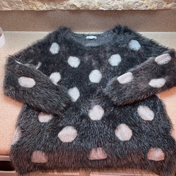 JOSEPH A.  Bluish Grey silver-grey large circle Polka Dots Fuzzy Furry Sweater - Picture 7 of 9